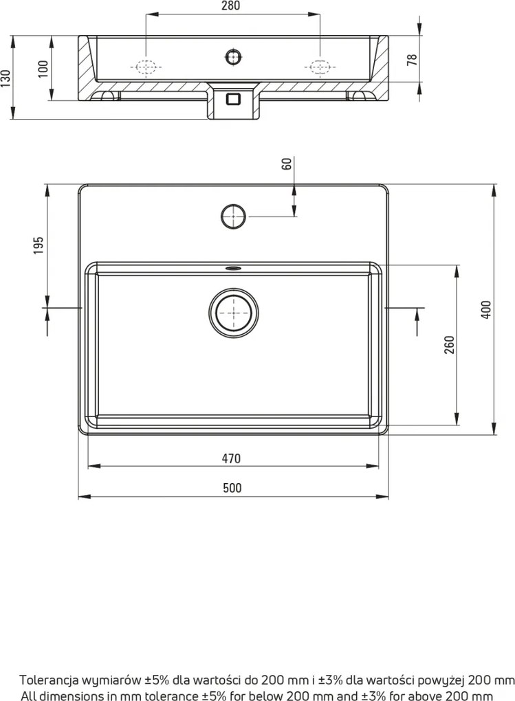 Lavoar baie pe blat si consola sustinere, 565 x 400 x 750 mm, Deante Temisto