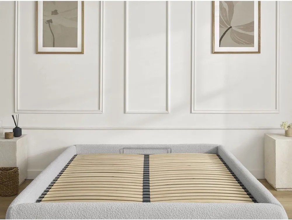 Pat matrimonial gri deschis tapițat cu spațiu de depozitare/fără tăblie cu somieră 180x200 cm Inera – Bobochic Paris