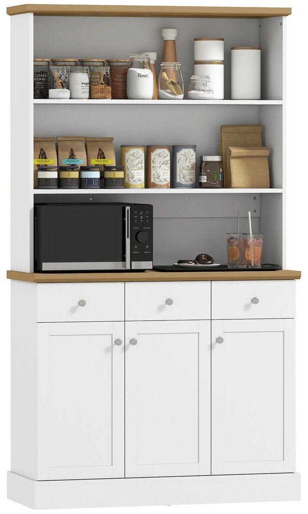 HOMCOM Bufet de Bucătărie cu 3 Compartimente Deschise, 101x39x180,5 cm, Alb | Aosom Romania