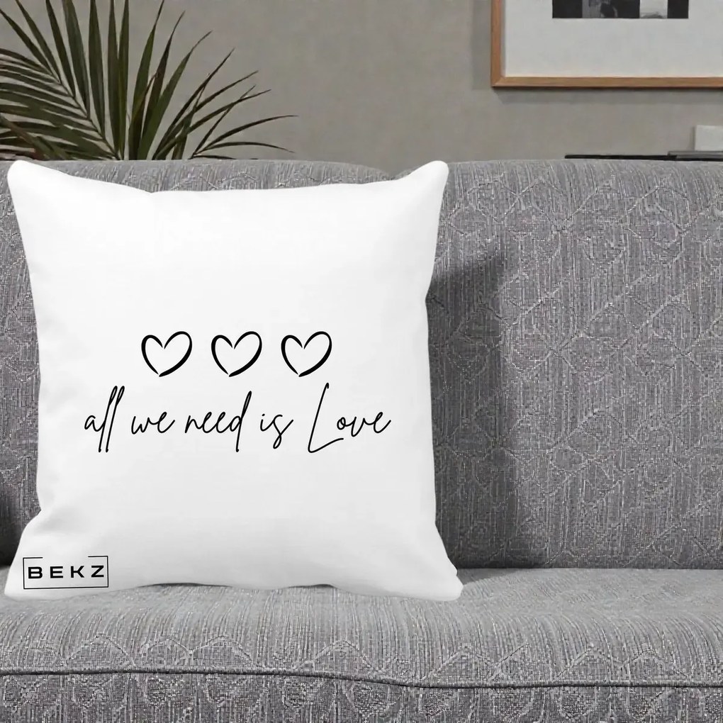 Perna Decorativa All We Need Is Love, 40x40 cm, Alba Mata, Husa Detasabila, Perna Inclusa, BEKZ®