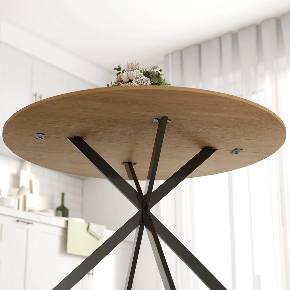 HOMCOM Masă Rotundă de Sufragerie pentru 4 Persoane cu Structură din Oțel Ø120x75 cm Stejar | Aosom Romania