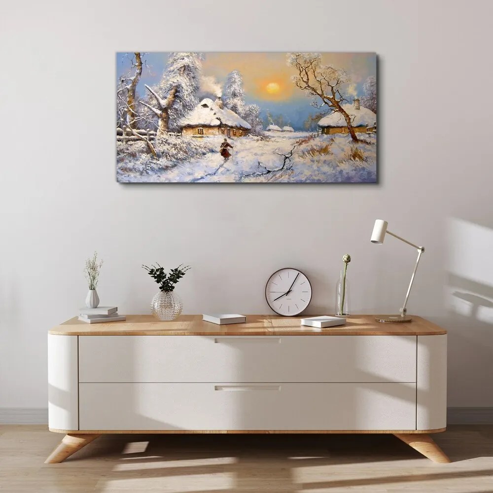 Tablou canvas Cabana Satului Zăpadă de iarnă