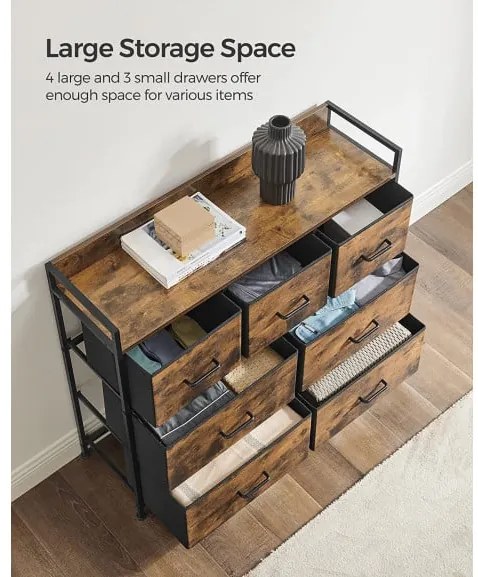 Comoda Cu 7 Sertare, Maro Rustic Și Negru, 98 Cm