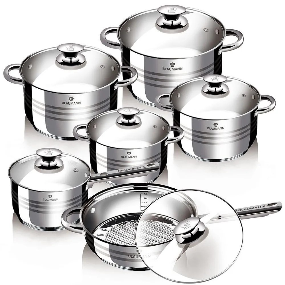 RESIGILAT - Set oale si tigaie inox cu capace (12 piese), durabile, gatire sanatoasa, Blaumann BL 1031