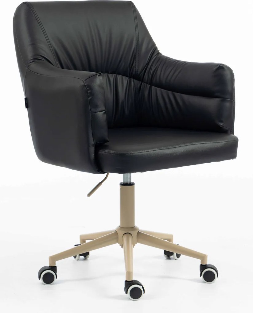 HR840K Scaun Negru Piele Ecologica cu Bază Crem