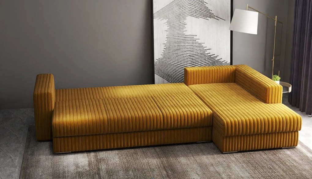 Colțar extensibil dumonde cu ladă de depozitare si sezut confortabil din spuma high-density, Gloria Ambience Mustar II 320x183 cm