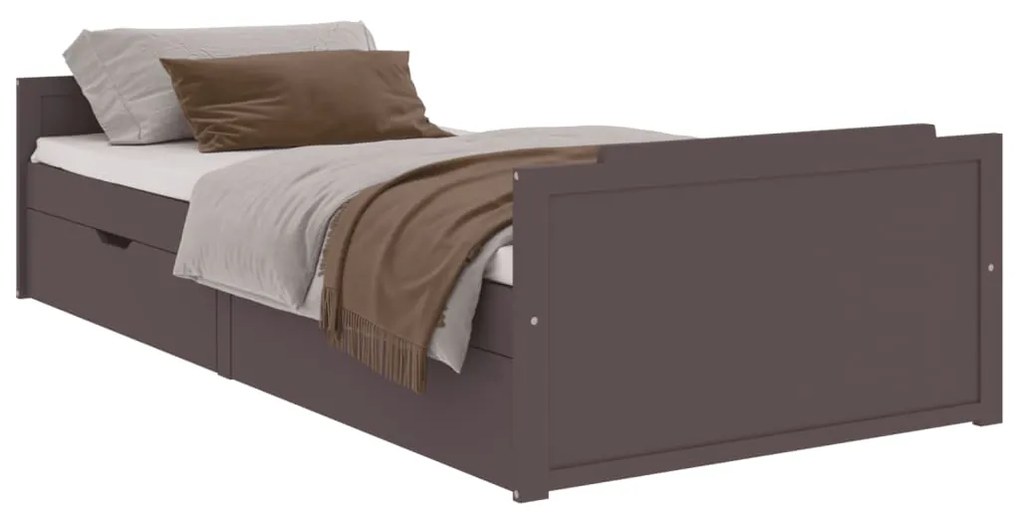 322162 vidaXL Cadru de pat cu sertare, maro închis, 90x200 cm, lemn de pin