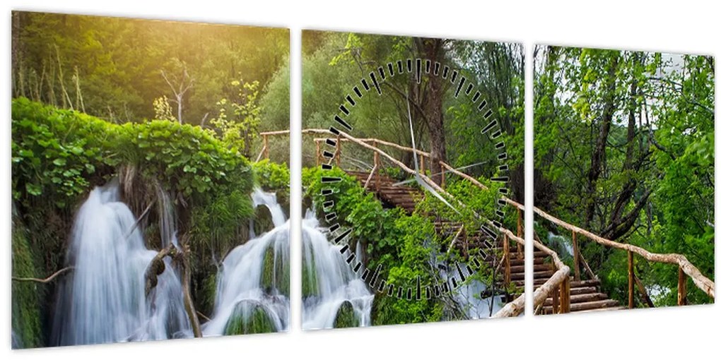 Tablou - Lacurile Plitvice (cu ceas) (90x30 cm)