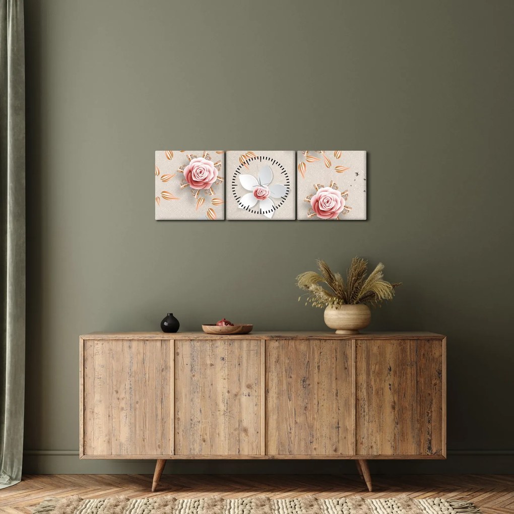 Tablou - Flori de trandafiri (cu ceas) (90x30 cm)