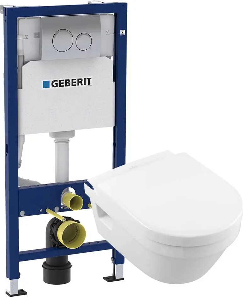 Set vas wc suspendat Villeroy&Boch Arhitectura cu capac si rezervor cu clapeta crom Geberit Delta