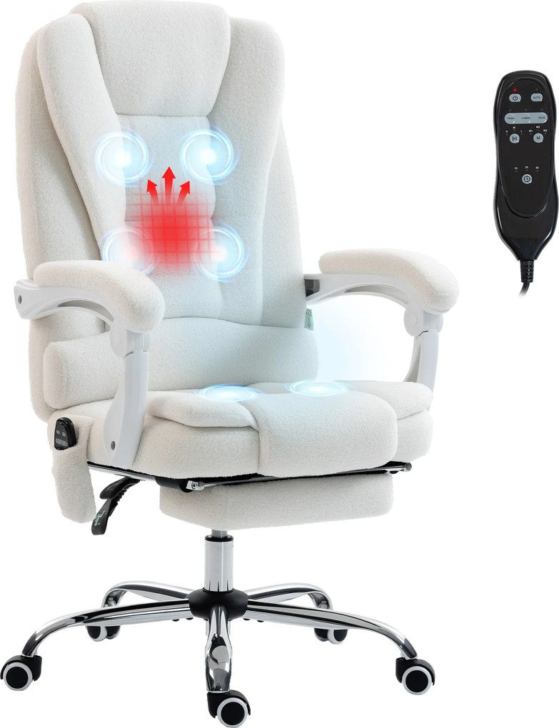 Vinsetto Fotoliu de birou executive cu masaj și încălzire înălțime reglabilă spătar înclinabil tapițerie din in alb | Aosom Romania