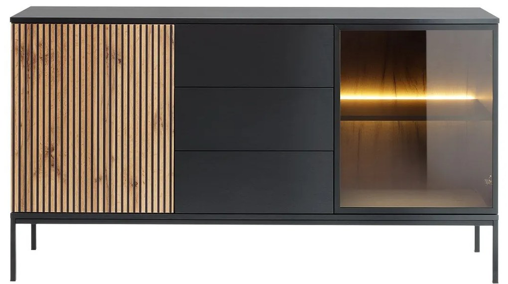 Vitrină Dernas KSZ154 (Negru grafit + Stejar wotan) (cu iluminat LED galben). 1106293