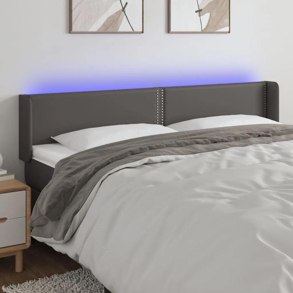 3123208 vidaXL Tăblie de pat cu LED, gri, 203x16x78/88 cm, piele ecologică