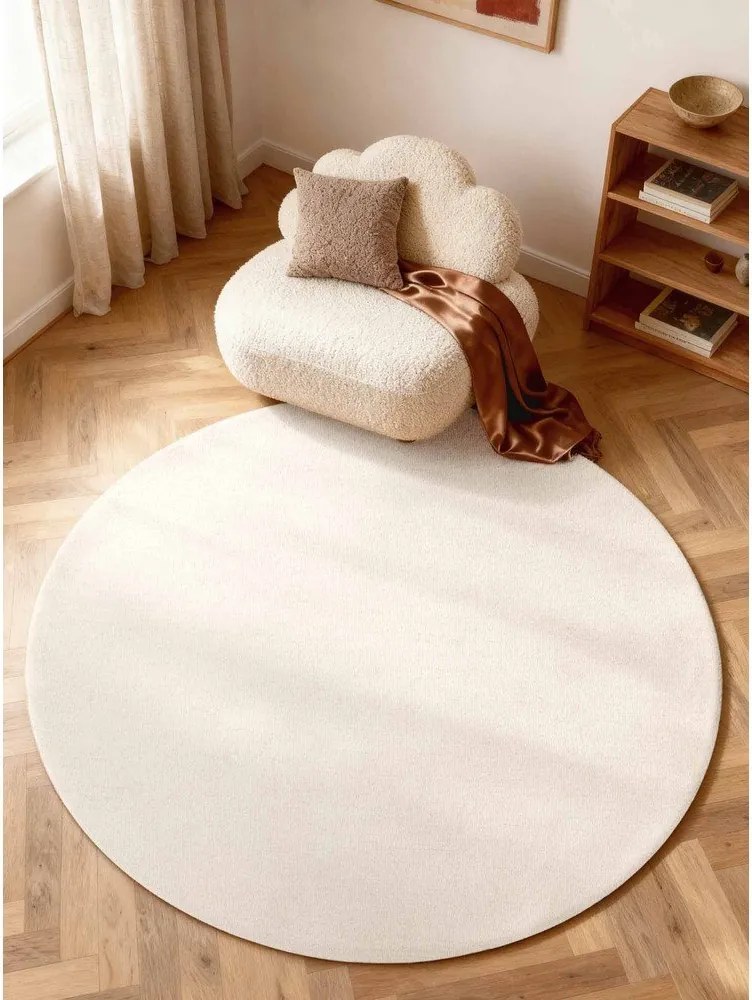 Covor crem țesut manual rotund din lână ø 200 cm Puristic Knots – Elle Decoration