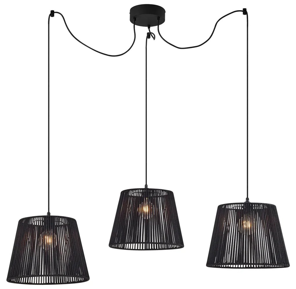 Lampa suspendată de exterior neagră cu abajur din frânghie neagră cu 3 lumini IP44 - Cava Jayla