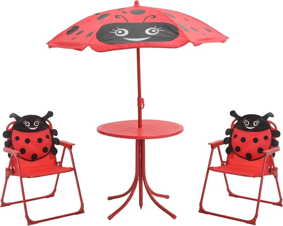 vidaXL Set bistro pentru copii de grădină, cu umbrelă, 3 piese, roșu