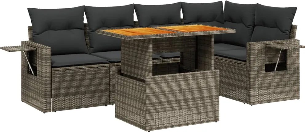 vidaXL Set mobilier grădină cu perne, 6 piese, gri, poliratan