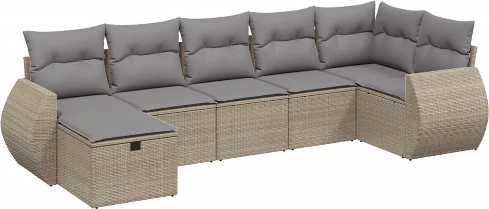 vidaXL Set canapele de grădină, 7 piese, cu perne, bej, poliratan