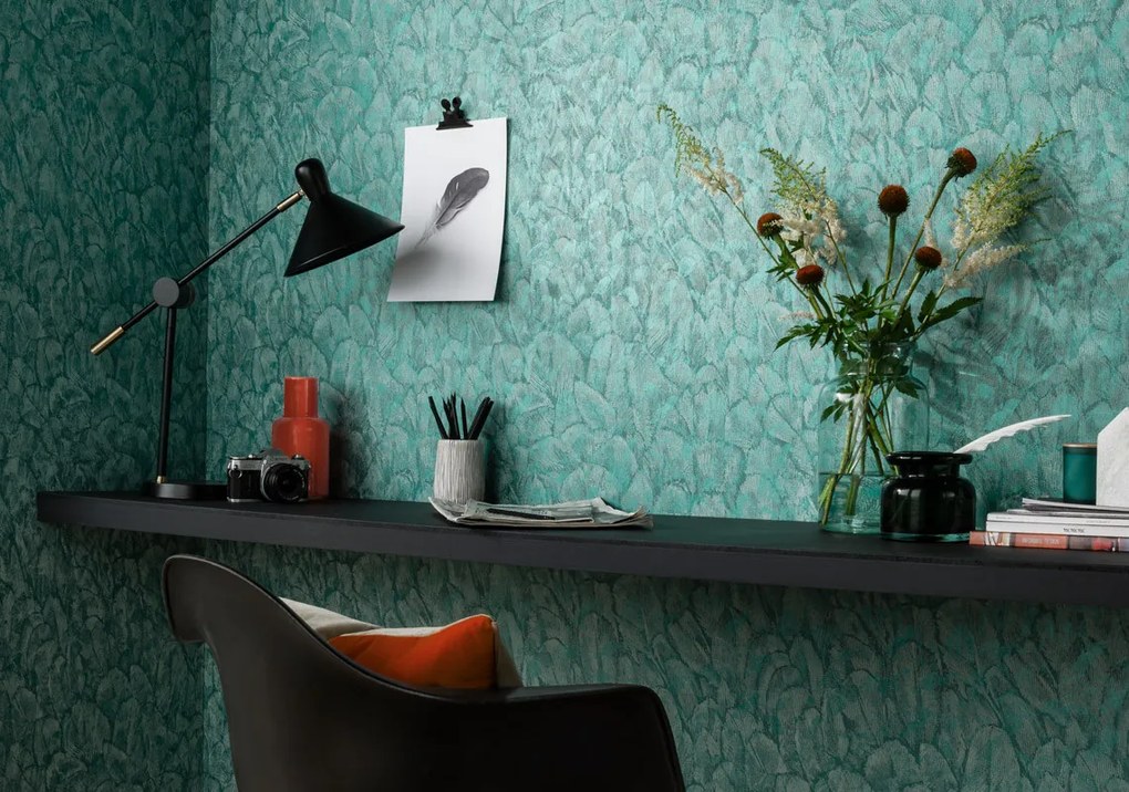 Tapet Tranquil, Seafoam Green Luxury Feather, 1838 Wallcoverings, 5.3mp / rola