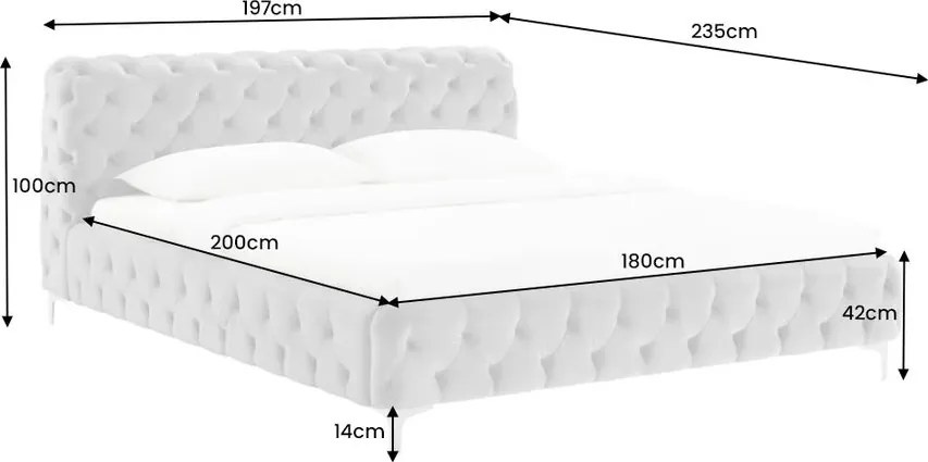 Pat elegant tapitat cu catifea gri MODERN BAROCK 180x200cm A-46162 VC