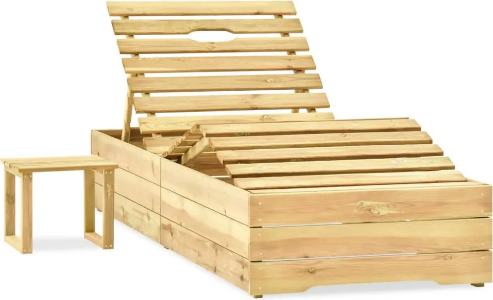 vidaXL Șezlong cu masă, lemn de pin tratat verde