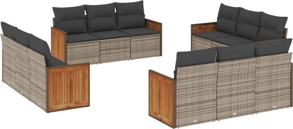 vidaXL Set canapea de grădină cu perne, 12 piese, gri, poliratan