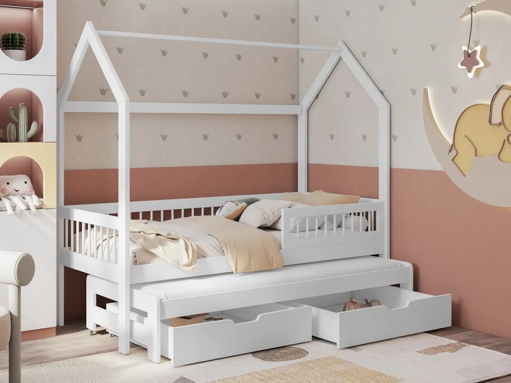 Pat pentru copii 90 cm Kerlox (Alb) (cu somieră) (cu sp. depozitare). Promo -17%. 1103331