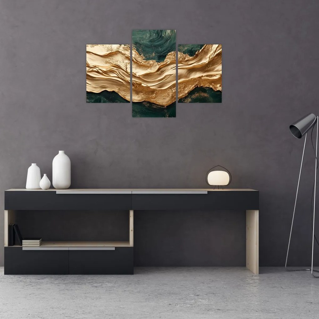 Tablou - Abstracție verde cu auriu II. (90x60 cm)