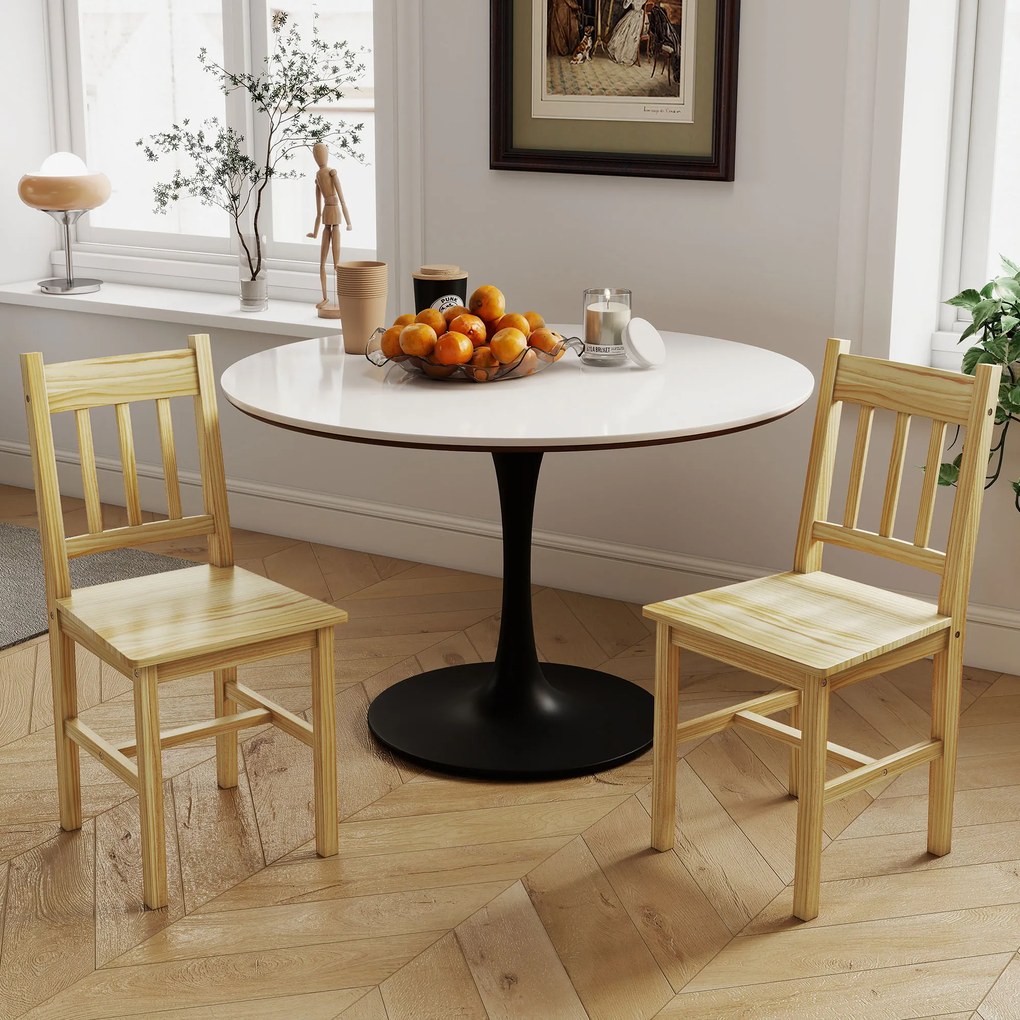 HOMCOM Set de 2 scaune de sufragerie din lemn Scaune de bucătărie cu spătar cu șipci, șezut generos, lemn natural | Aosom Romania