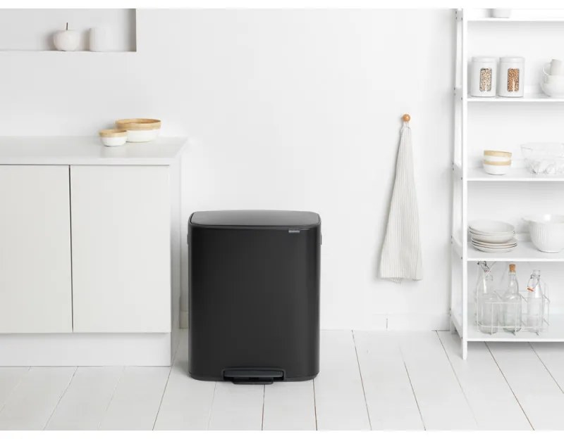 Cos de gunoi Brabantia Bo Pedal 1003191, 2x30 L, Inchidere lina, Baza antiderapanta, Negru