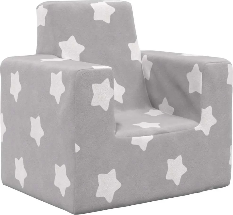 vidaXL Canapea pentru copii, gri deschis cu stele, pluș moale