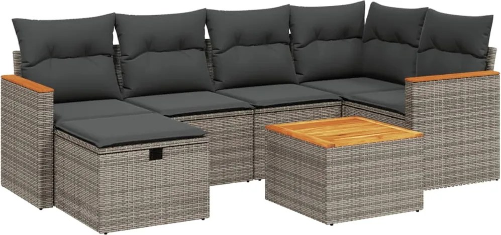 vidaXL Set canapele de grădină, 7 piese, cu perne, gri, poliratan