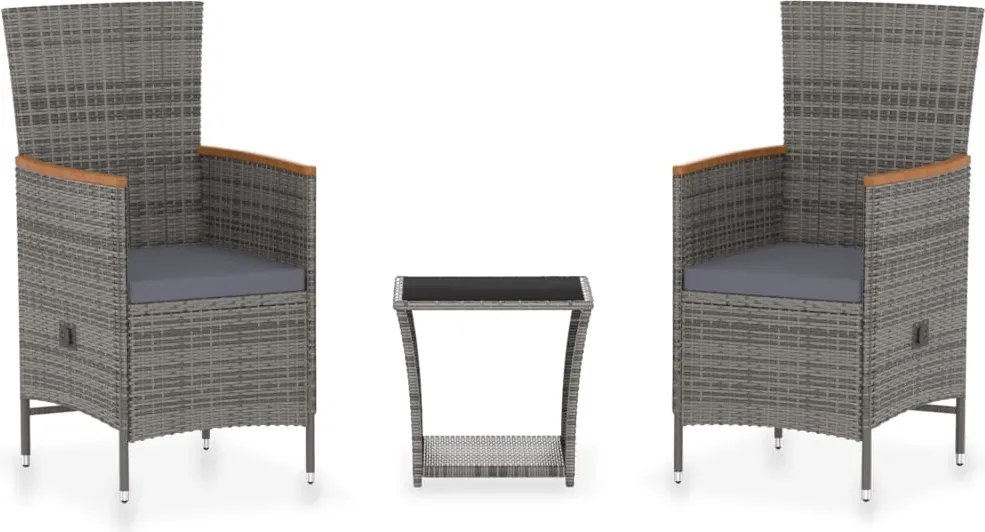 vidaXL Set mobilier de grădină cu perne, 3 piese, gri, poliratan