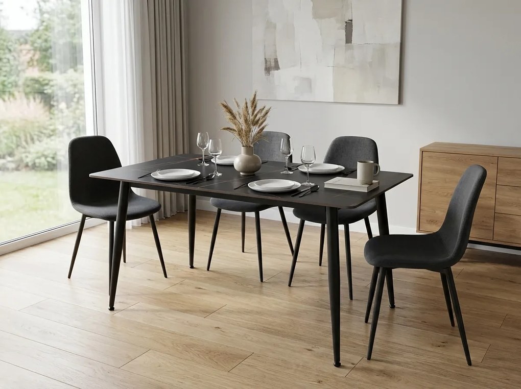 Masa de dining RION 130x70 cm cu blat ceramic, marmura neagra