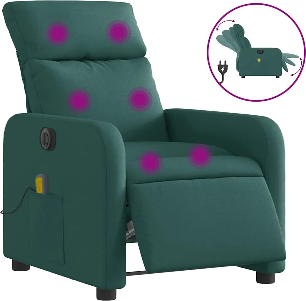 vidaXL Fotoliu electric de masaj rabatabil, verde închis, textil