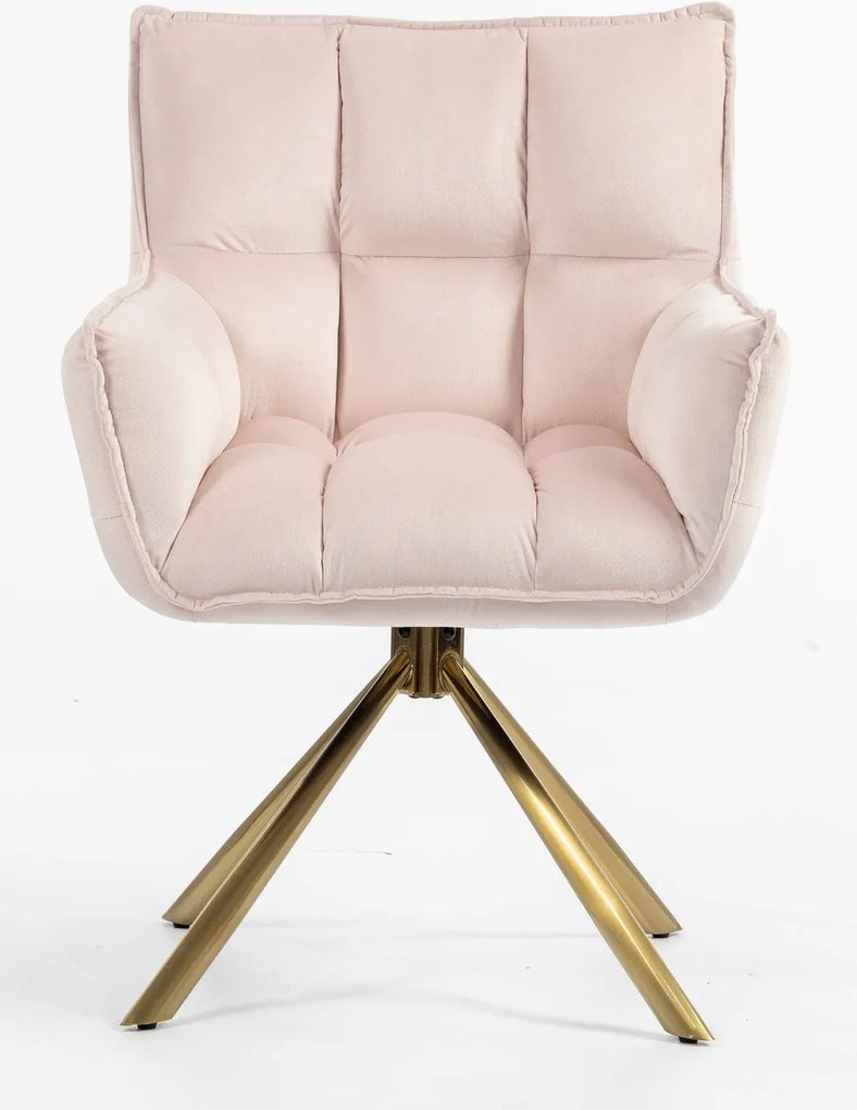 HR560 BAZĂ STEA Scaun Catifea Roz Pudra cu Bază Aurie