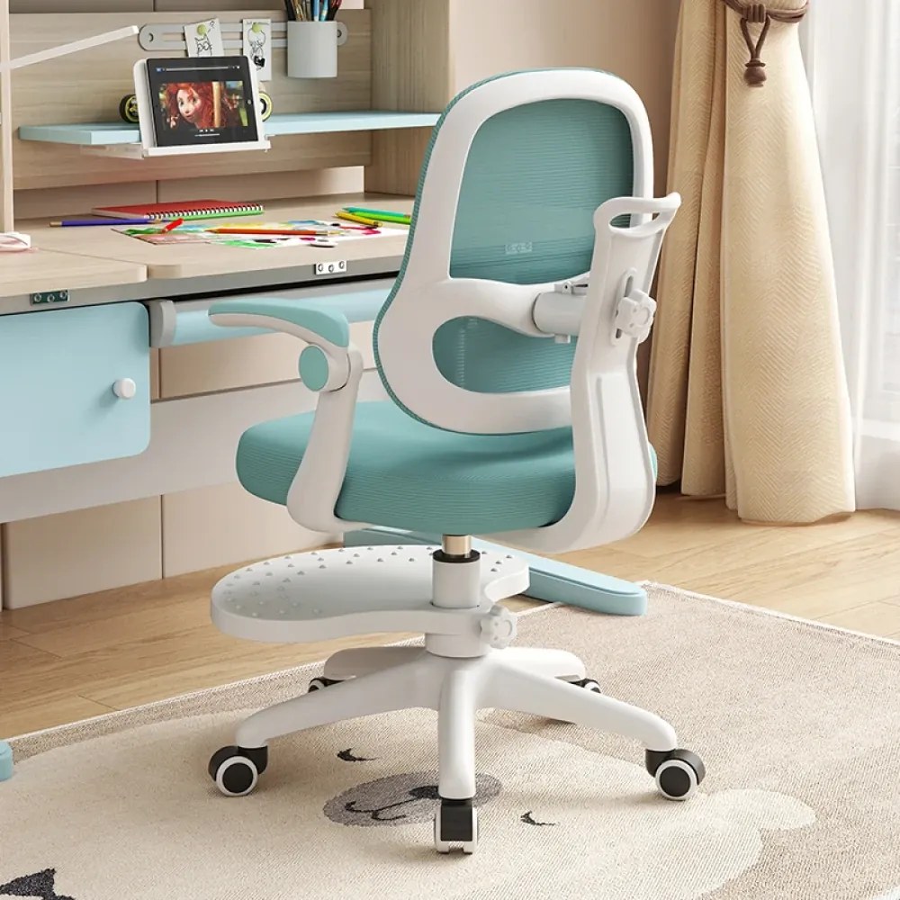RESIGILAT- Scaun ergonomic pentru copii, spatar reglabil adancime, suport picioare reglabil, rotativ, Albastru