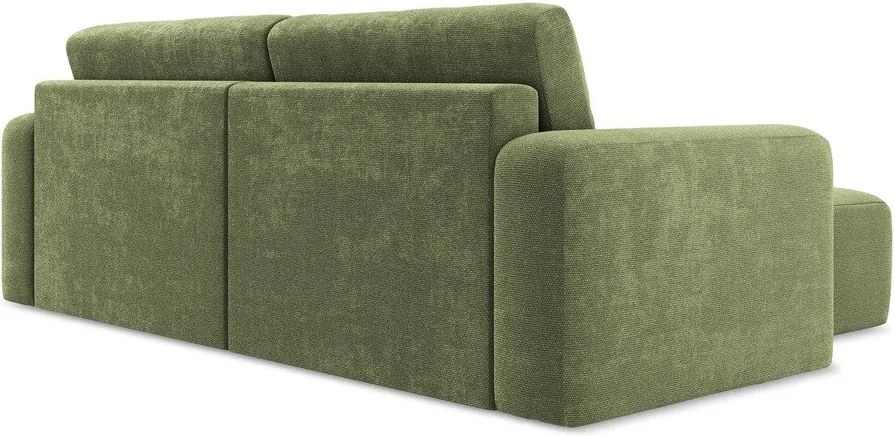 Colțar verde extensibil/cu spațiu de depozitare cu tapițerie din chenille (cu colț pe partea stângă/cu șezlong) Kona – Makamii