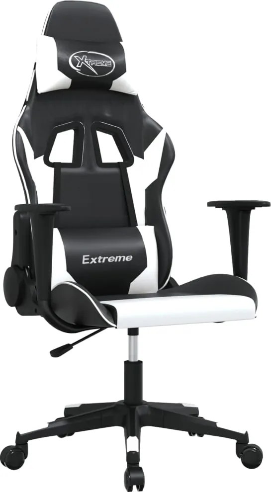 vidaXL Scaun de jocuri, negru și alb, piele ecologică