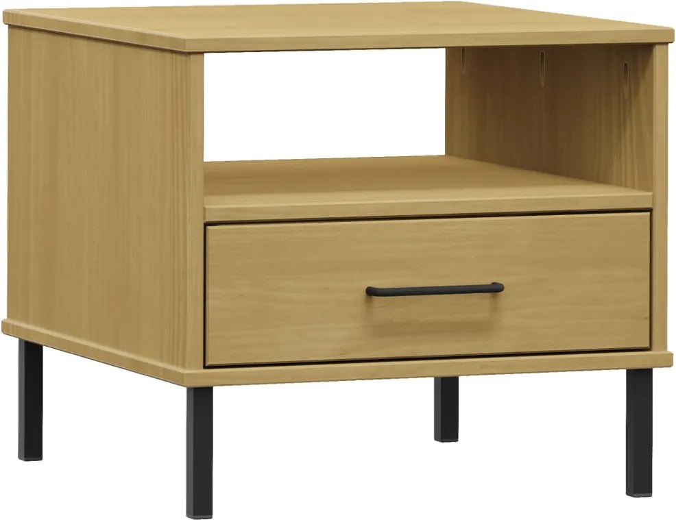 vidaXL Noptieră cu picioare metalice „OSLO”, maro, lemn masiv pin