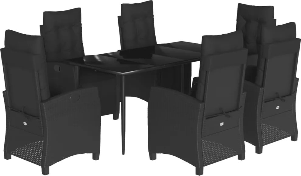vidaXL Set mobilier de grădină cu perne, 7 piese, negru, poliratan