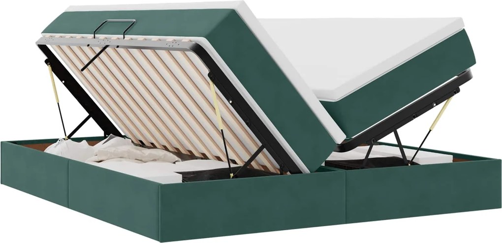 vidaXL Pat cu saltea și spațiu de depozitare Verde închis 180 x 200 cm