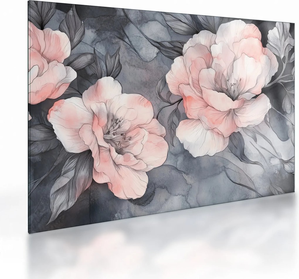 Tablou pe sticlă - Schiță de flori (70x50 cm)