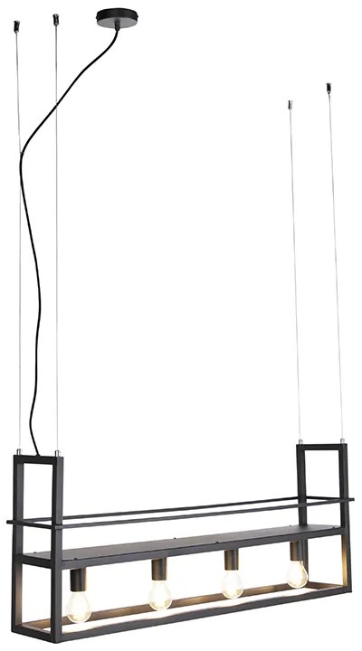 Lampă suspendată neagră cu raft 4 lumini - Cage Rack