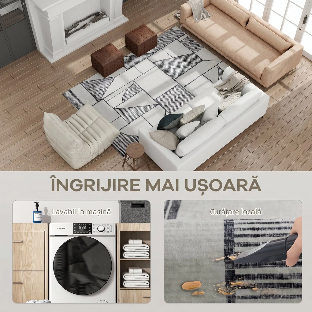 HOMCOM Covor Modern Antiderapant cu Linii Geometrice din Poliester, Multicolor | Aosom Romania