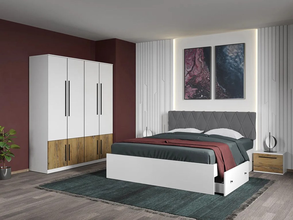 Set mobila dormitor 4 piese Alb/Stejar Eclipse C06