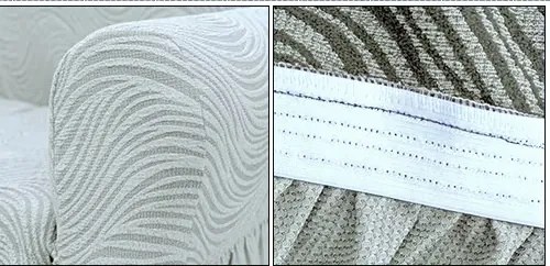 Set huse elastice pentru canapea 3 Locuri si 2 fotolii, cu volanas, model Jacquard Alb in dungi