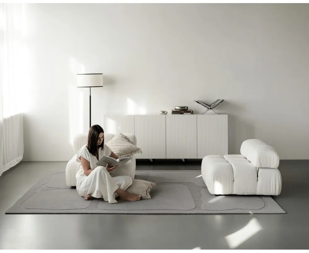 Covor gri din lână 200x300 cm Morphic Organica – Agnella