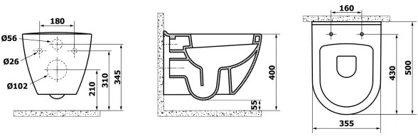 Creavit - Vas WC suspendat PAULA, ceramică, alb