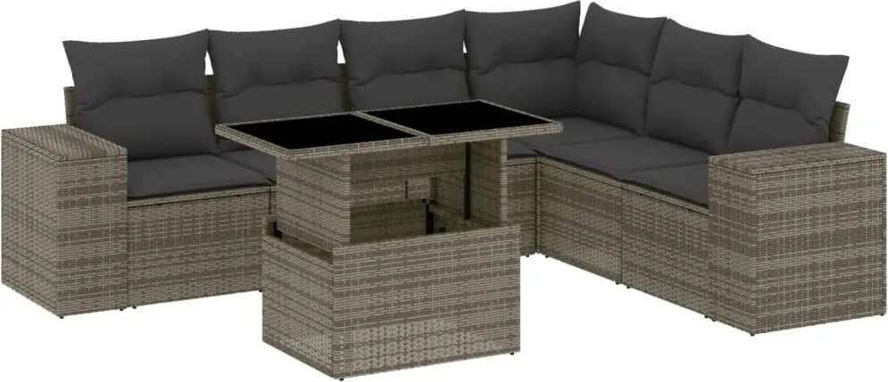 vidaXL Set canapele de grădină, 7 piese, cu perne, gri, poliratan